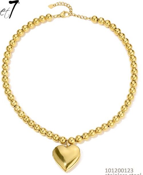 Ketting Met Balletjes en Hartjes Medaillon Goud - Afbeelding 4