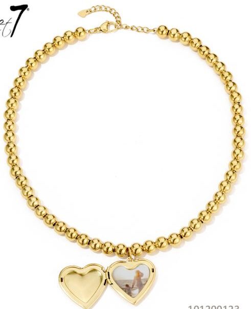 Ketting Met Balletjes en Hartjes Medaillon Goud