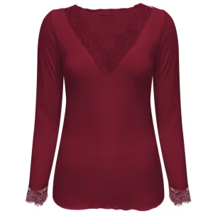 Triple Nine Cashmere Top 9003 met Kant Burgundy via villaggio
