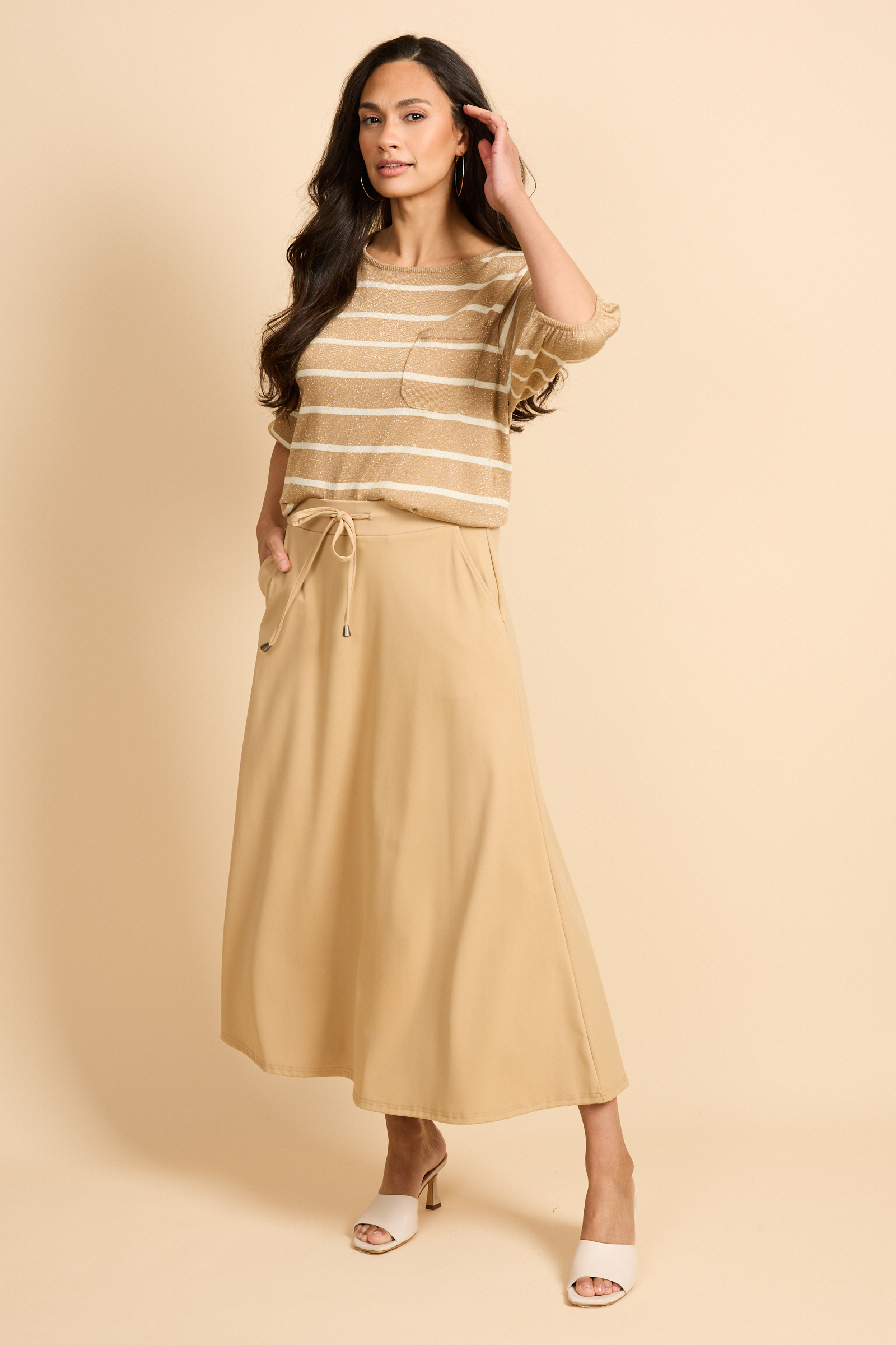 G-Maxx Travelstof Rok Bodil Kint Camel via villaggio