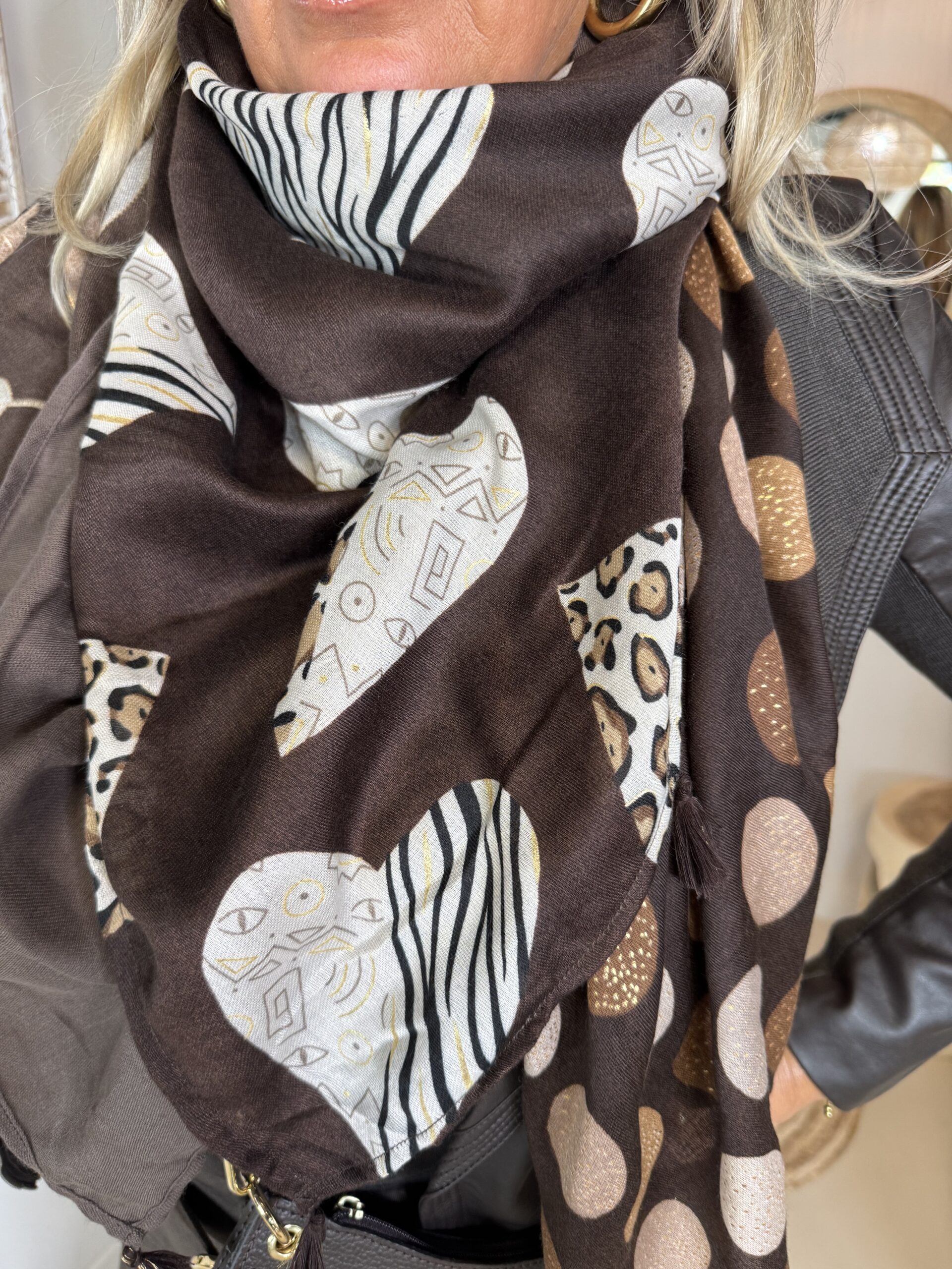 Geweldige 4 vlakken sjaal 246024 Bruine Harten - Afbeelding 2