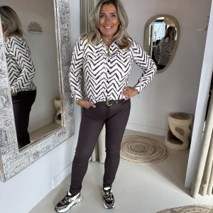 Angelle Milan Travelstof Blouse 1615 Off-White Bruin