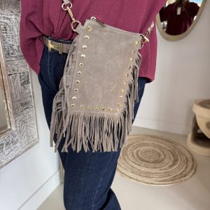 Suede Cross Body Tas Danisha Studs Taupe