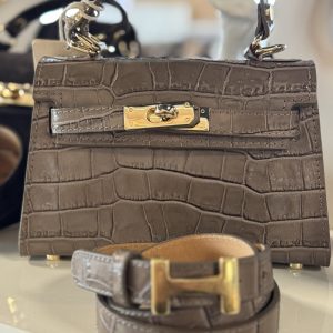 Alternative view of Leren Riem Hera Croco Taupe