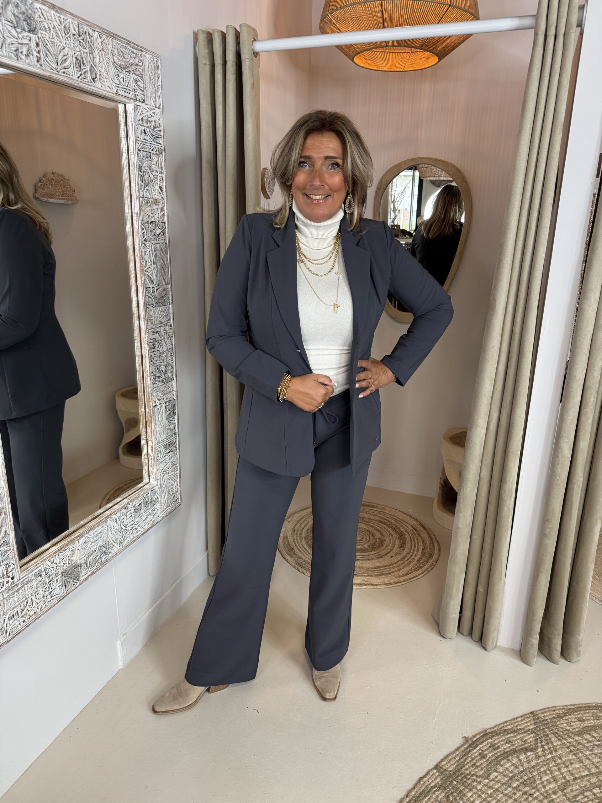 Mi Piace Bonded Travelstof Midi Blazer 202634 Donker Grijs