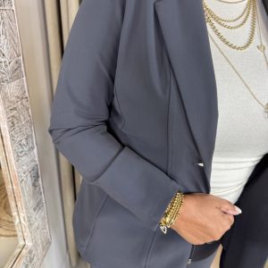 Alternative view of Mi Piace Bonded Travelstof Midi Blazer 202634 Donker Grijs