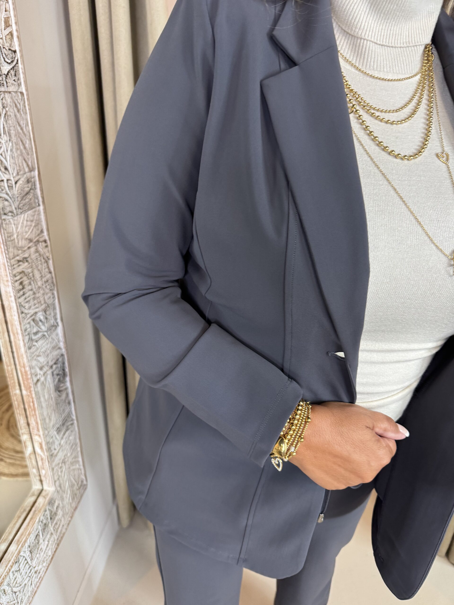 Mi Piace Bonded Travelstof Midi Blazer 202634 Donker Grijs - Afbeelding 2