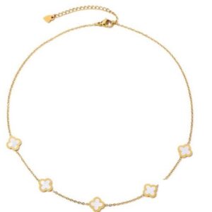 Korte Ketting Witte Klavers Schelp GOUD