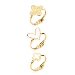 Set van 3 Ringetjes Klaver Hart RVS Goud