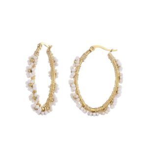 Ovalen Ring Oorbellen Bloemetjes Off-white 4701