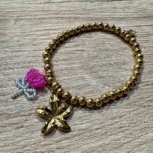 Armband Met Balletjes en Bloem Bedel RVS Goud 0523 3mm