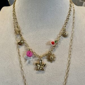 Ketting Bloem Bedel RVS Goud 7823