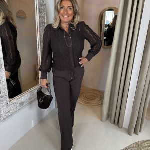 Triple Nine Travelstof Top V-Hals 6927 Donker Bruin