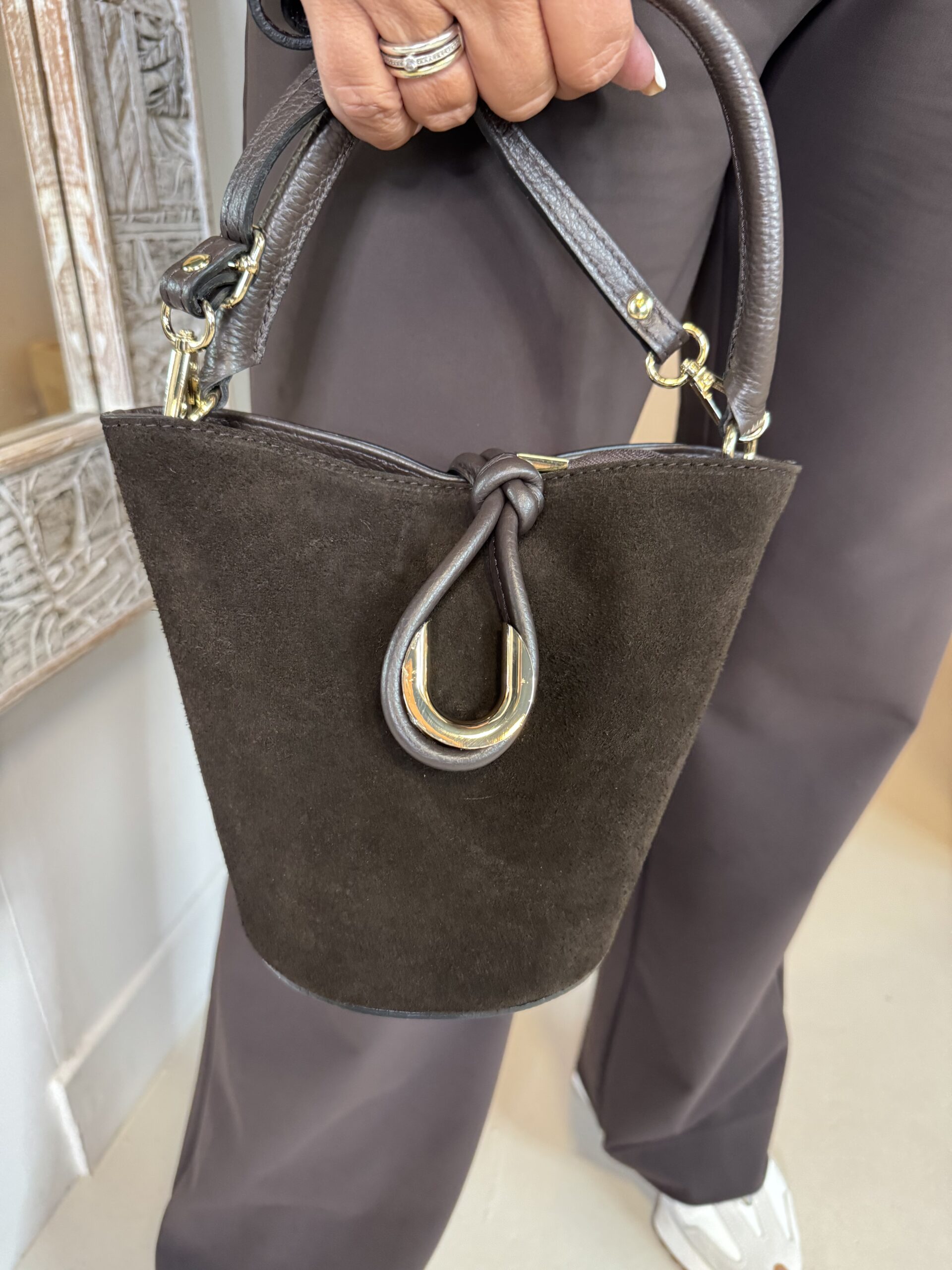 Suede Leren Tas Julie Donker Bruin