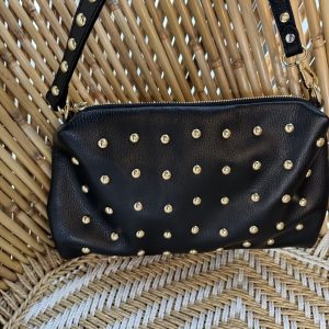 Leren Tas Clara Zwart Studs