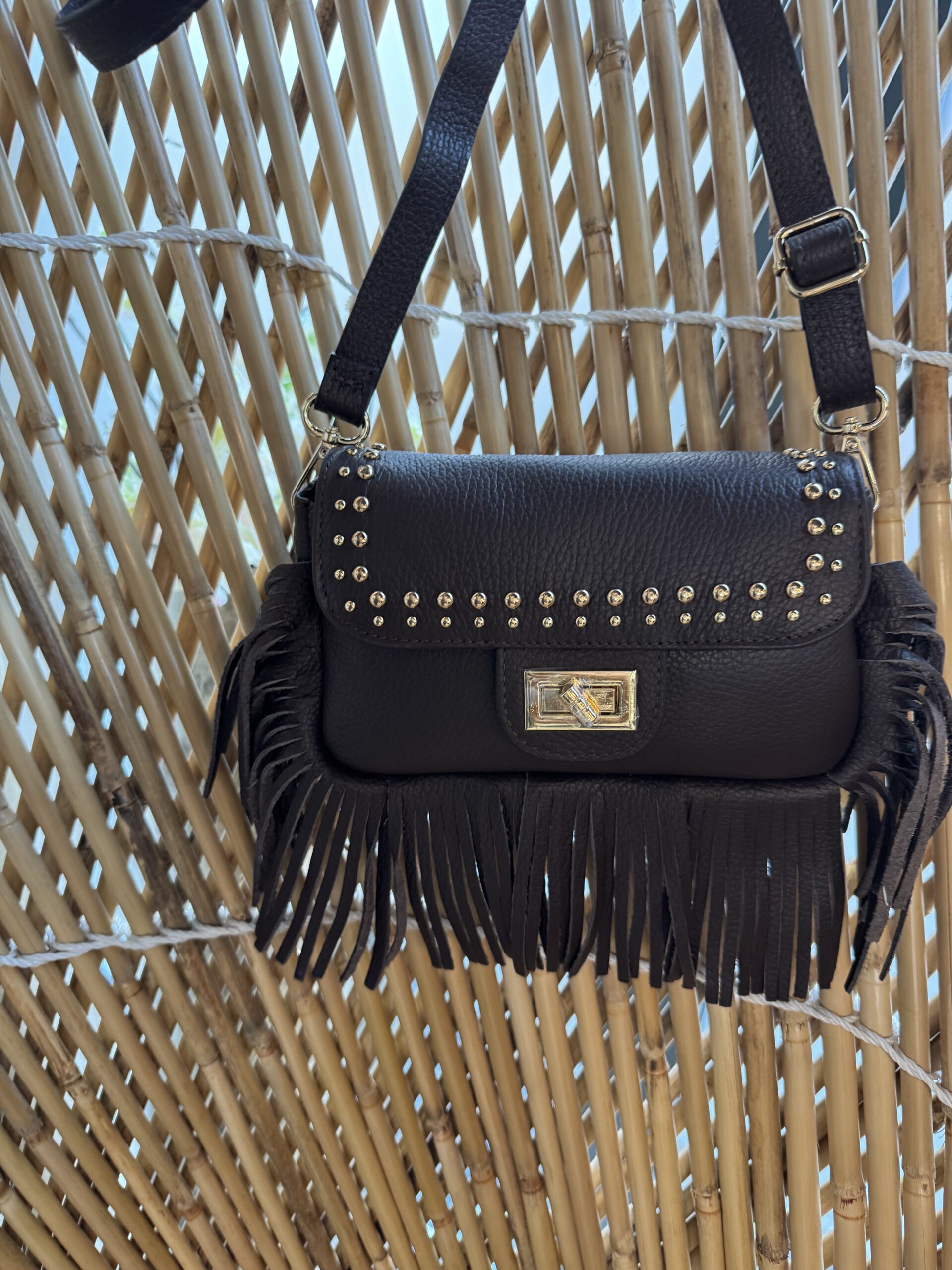 Leren Tas Fringe Franje Silvy Bruin