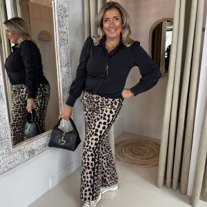 Mi Piace Travelstof Broek 202704 Leopard Print Kanten Bies