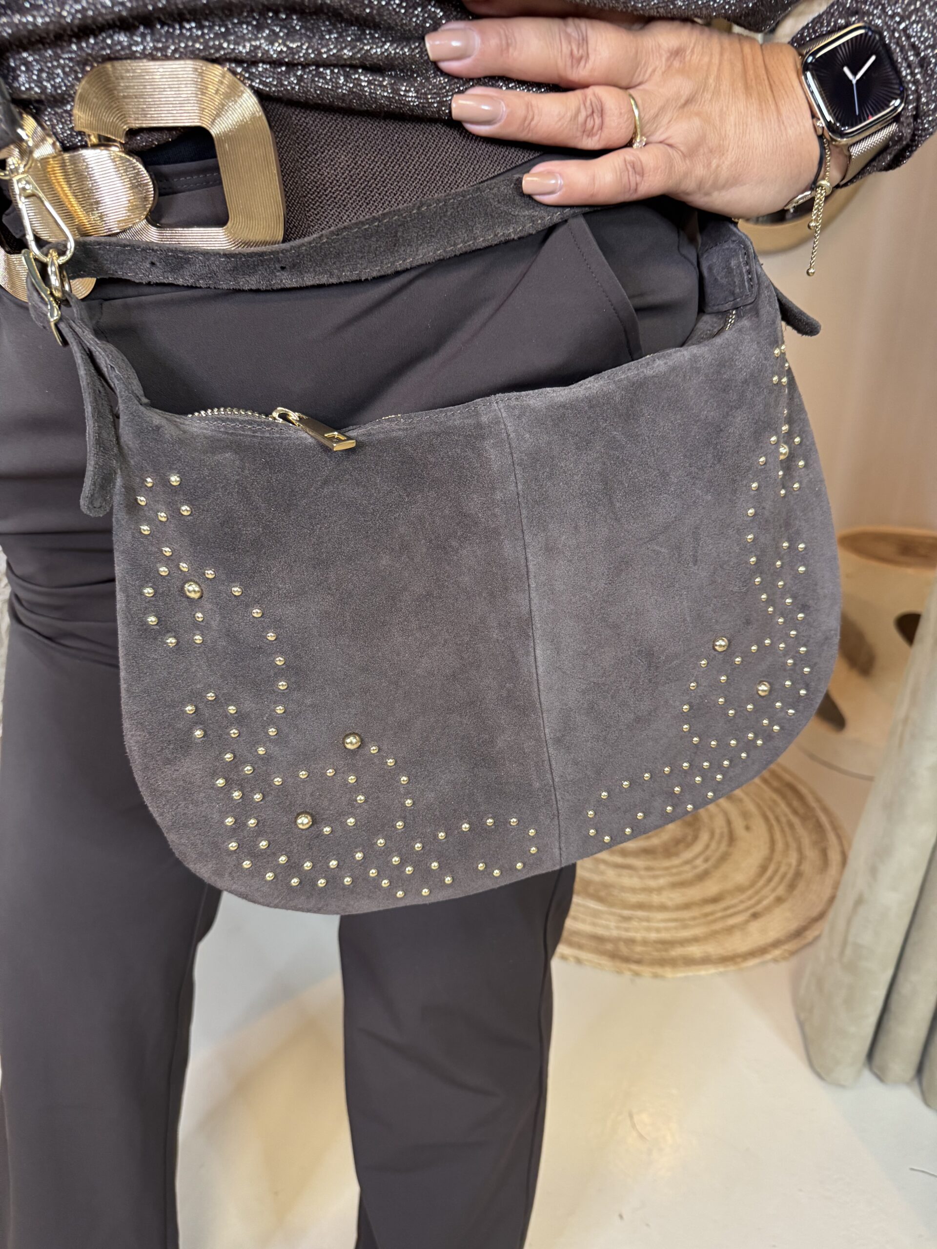 Suede Crossbody Tas Hilde Studs