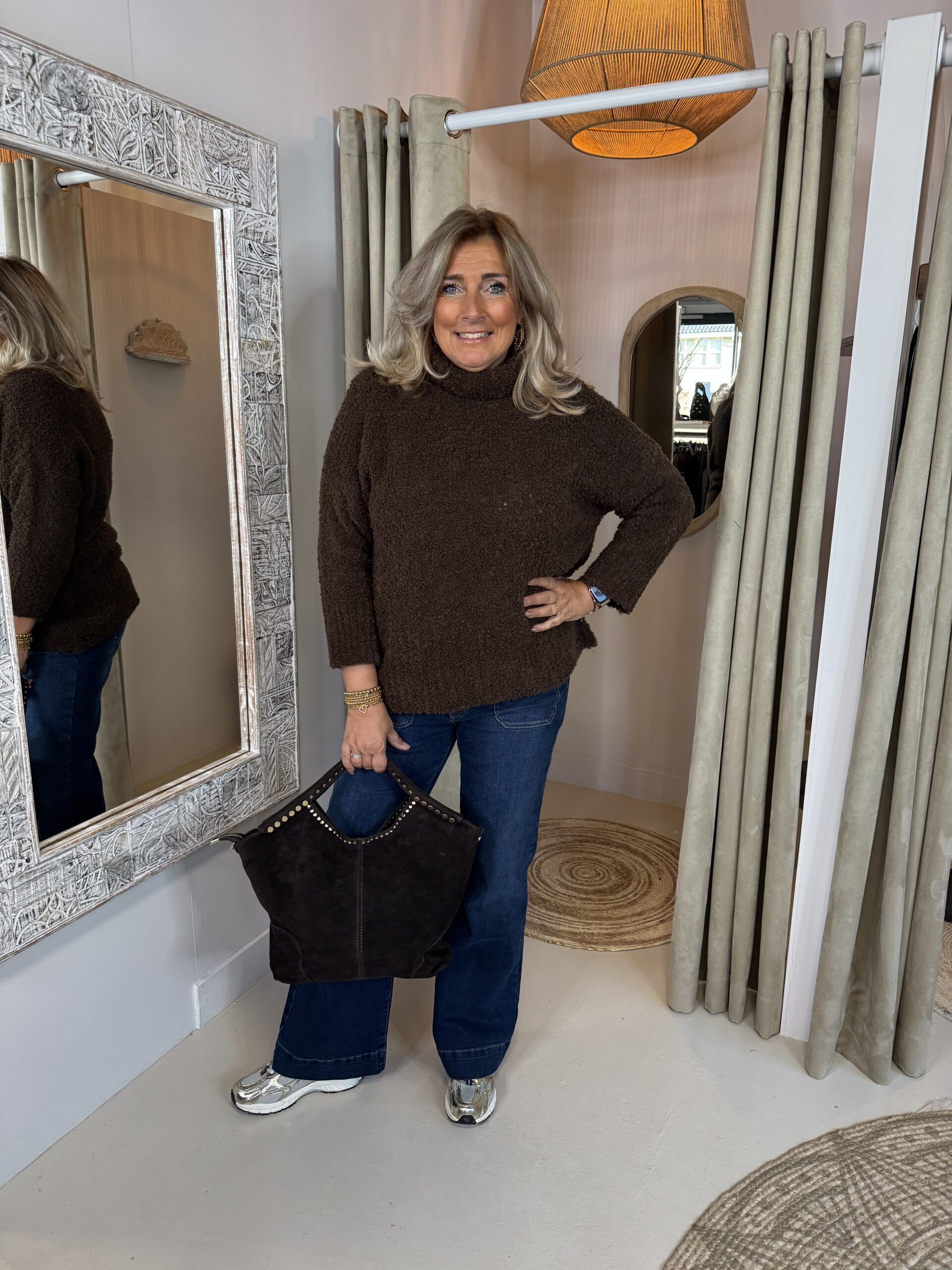 Prachtige Suede Tas Zira met Studs Bruin - Afbeelding 6