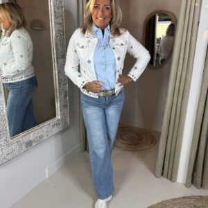 Spijkerjasje DC504 Met Vrolijke Borduursels Wit