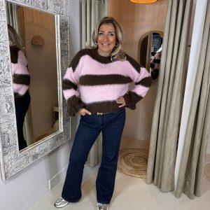 Zachte Trui Streep 1890 Bruin/Roze