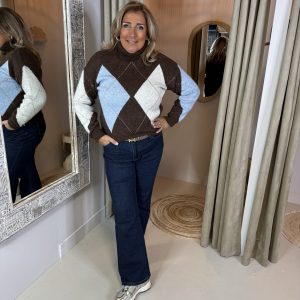 Geruite Trui 8312 Choco Blue