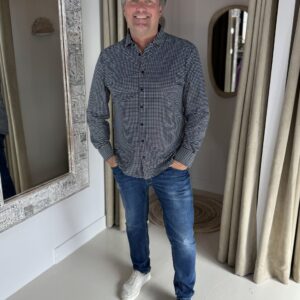 Mi Piace Heren Travelstof Overhemd 202010 Check Print Off-White/Donker Blauw