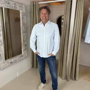 Alternative view of Mi Piace Heren Travelstof Overhemd 202010 Stripe Off-White/Licht Blauw