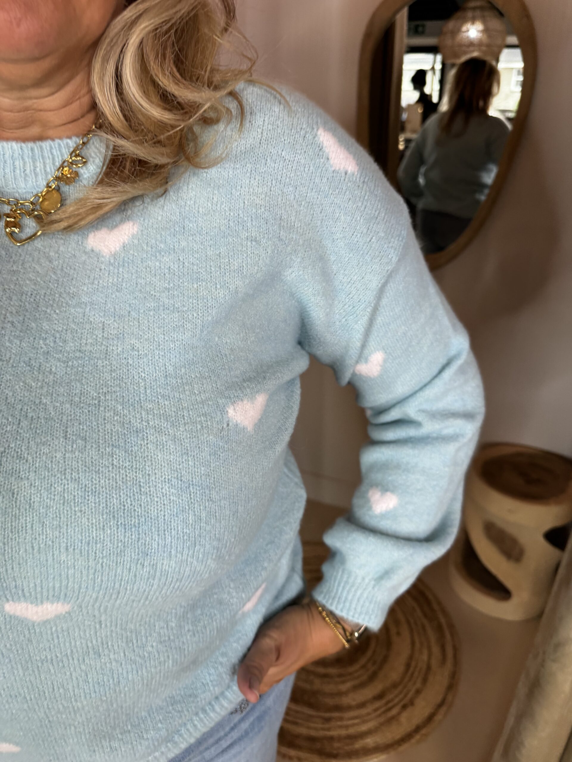 Trui Amber 1835 met Hartjes Blauw/Off-White - Afbeelding 2