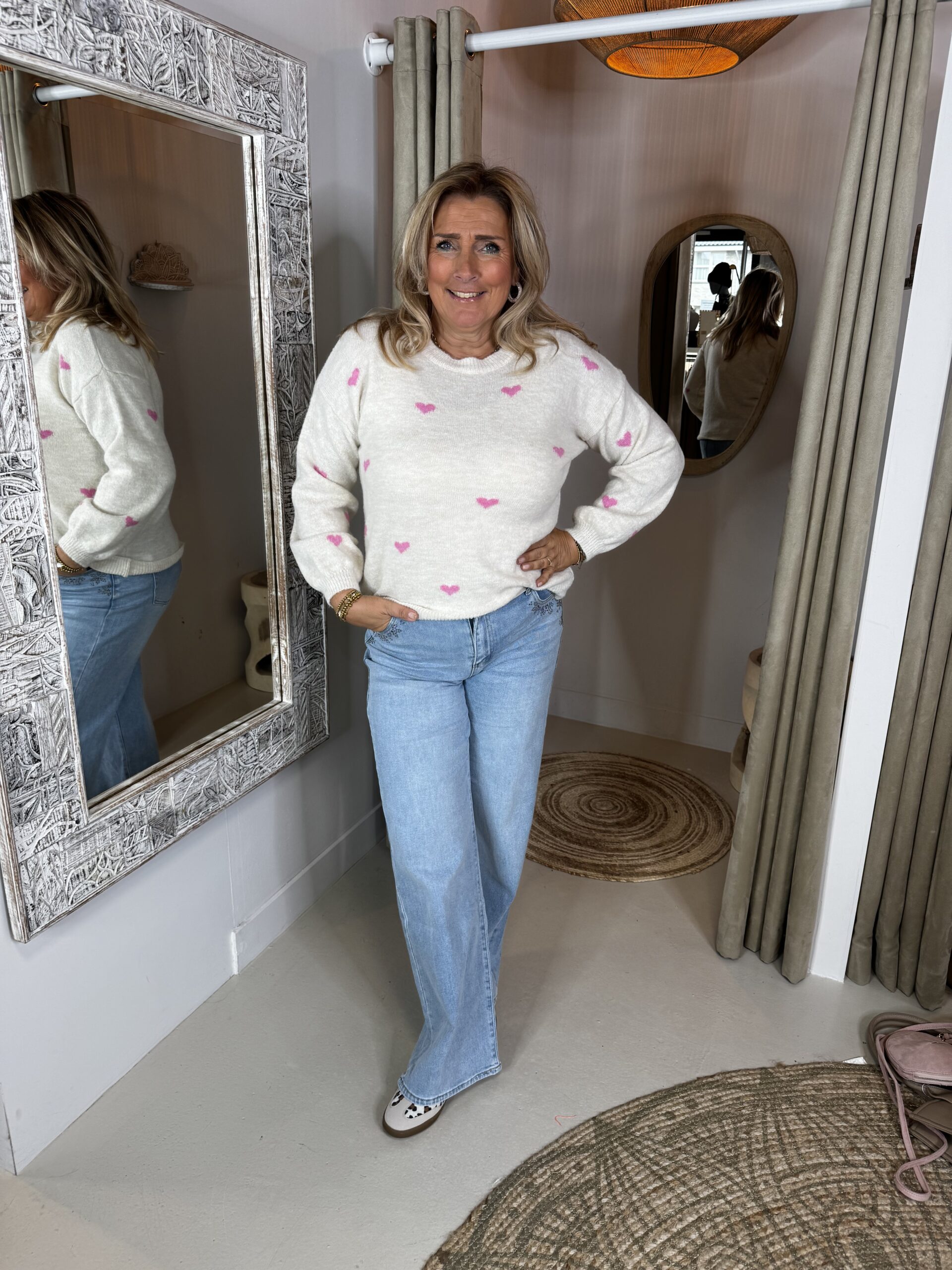 Trui Amber 1835 met Hartjes Zand/Roze