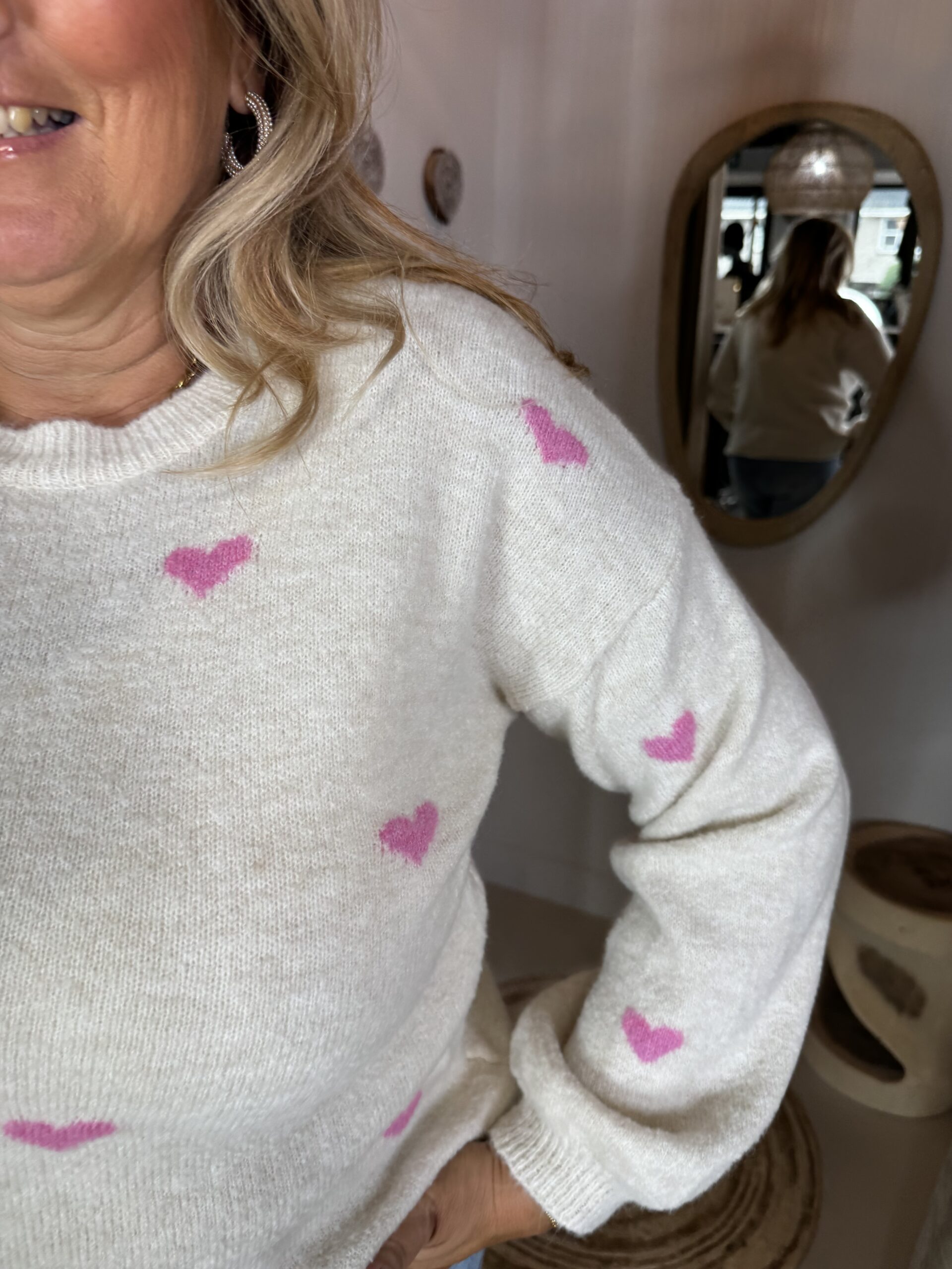 Trui Amber 1835 met Hartjes Zand/Roze - Afbeelding 2