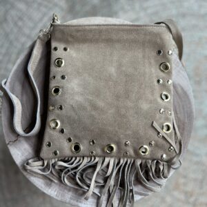 Suede Cross Body Tas Indigo Studs Zand