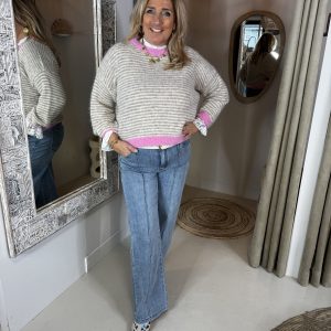 Breton Striped Trui Zand 51187 met Kleuraccent