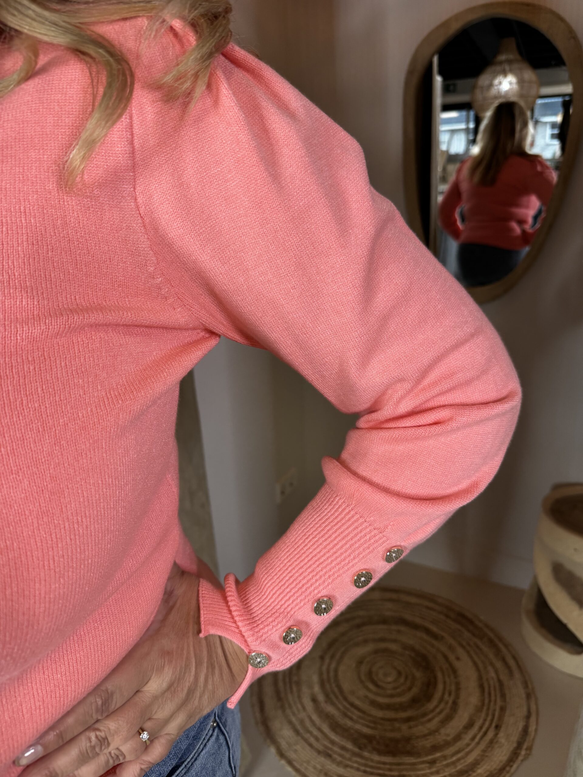 Trui Sofie met subtiele Pofmouw Koraal - Afbeelding 2