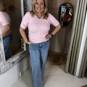 Korte Mouw Trui 1081 Met Strikjes Roze