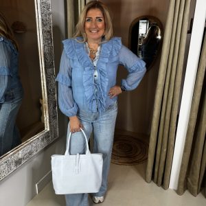 Tencel Vestje Bonita 5226 met Roezels Blauw