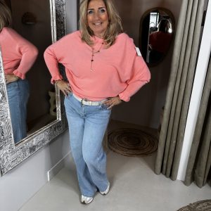 Vleermuis Trui Ruffle Mouw Koraal