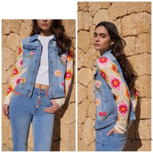 Geweldig Spijkerjasje E453 Gestreept gehaakt Donker Blauw