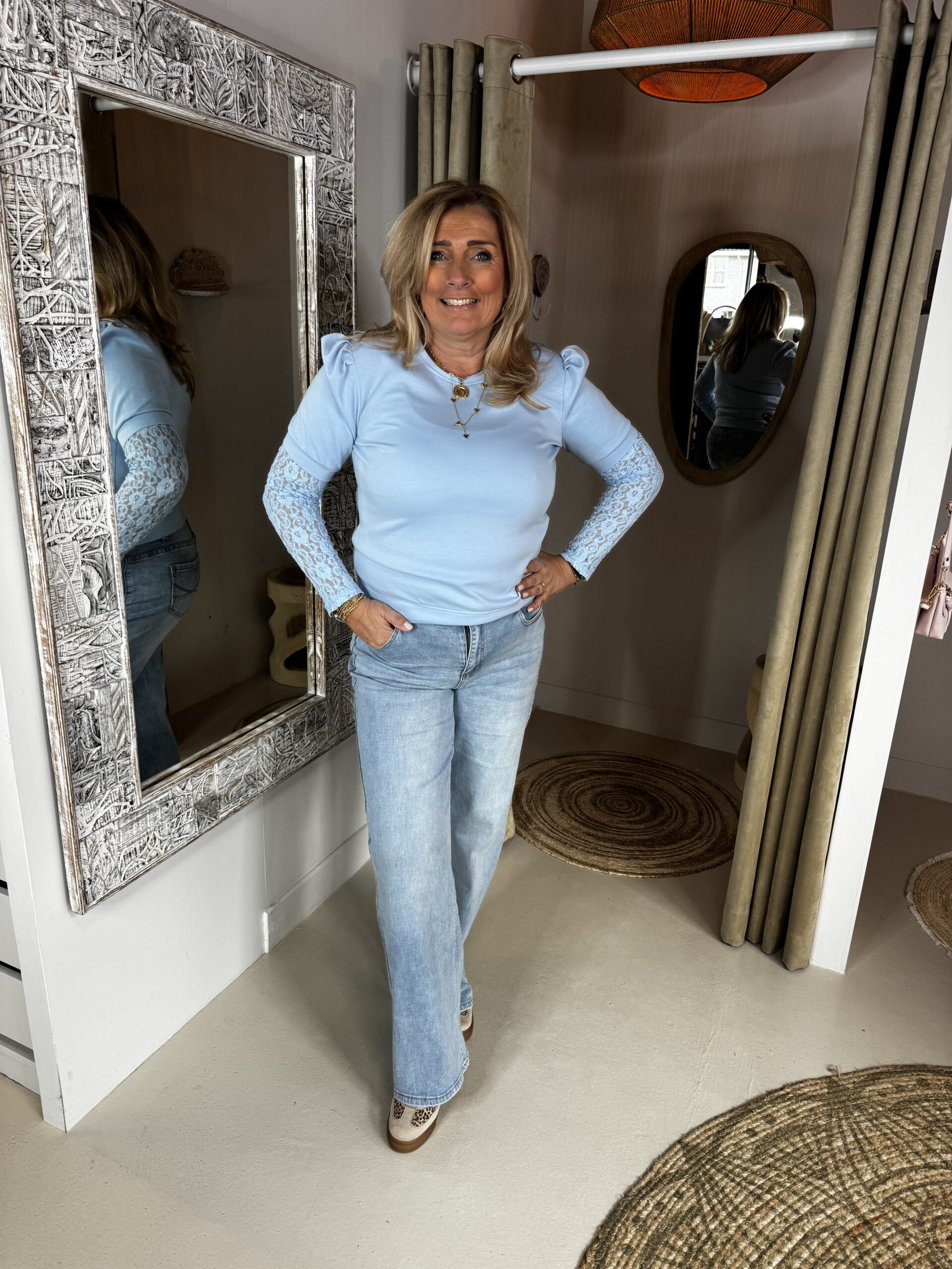 Sweater Kanten Mouw Caitlin 70118 Licht Blauw