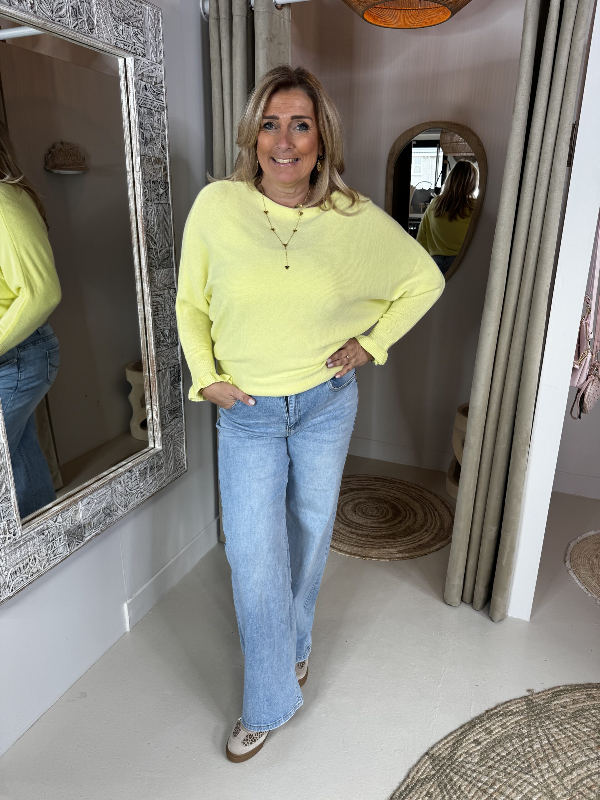 Vleermuis Trui Ruffle Mouw Geel