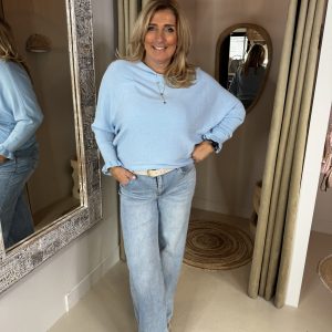 Vleermuis Trui Ruffle Mouw Licht Blauw