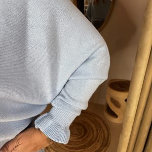 Vleermuis Trui Ruffle Mouw Licht Blauw