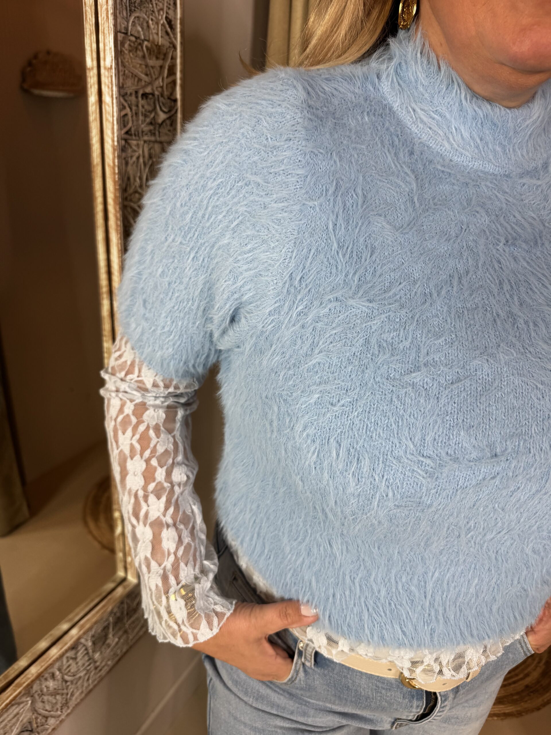 Korte Mouw Trui Soft Viscose 869 Licht Blauw - Afbeelding 2