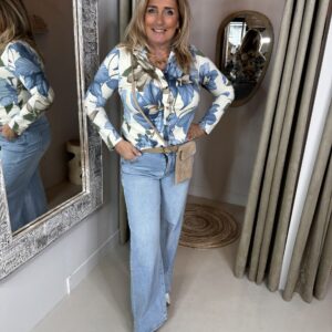 Zachte Travelstof Blouse Swan 10212 Blauwe Print