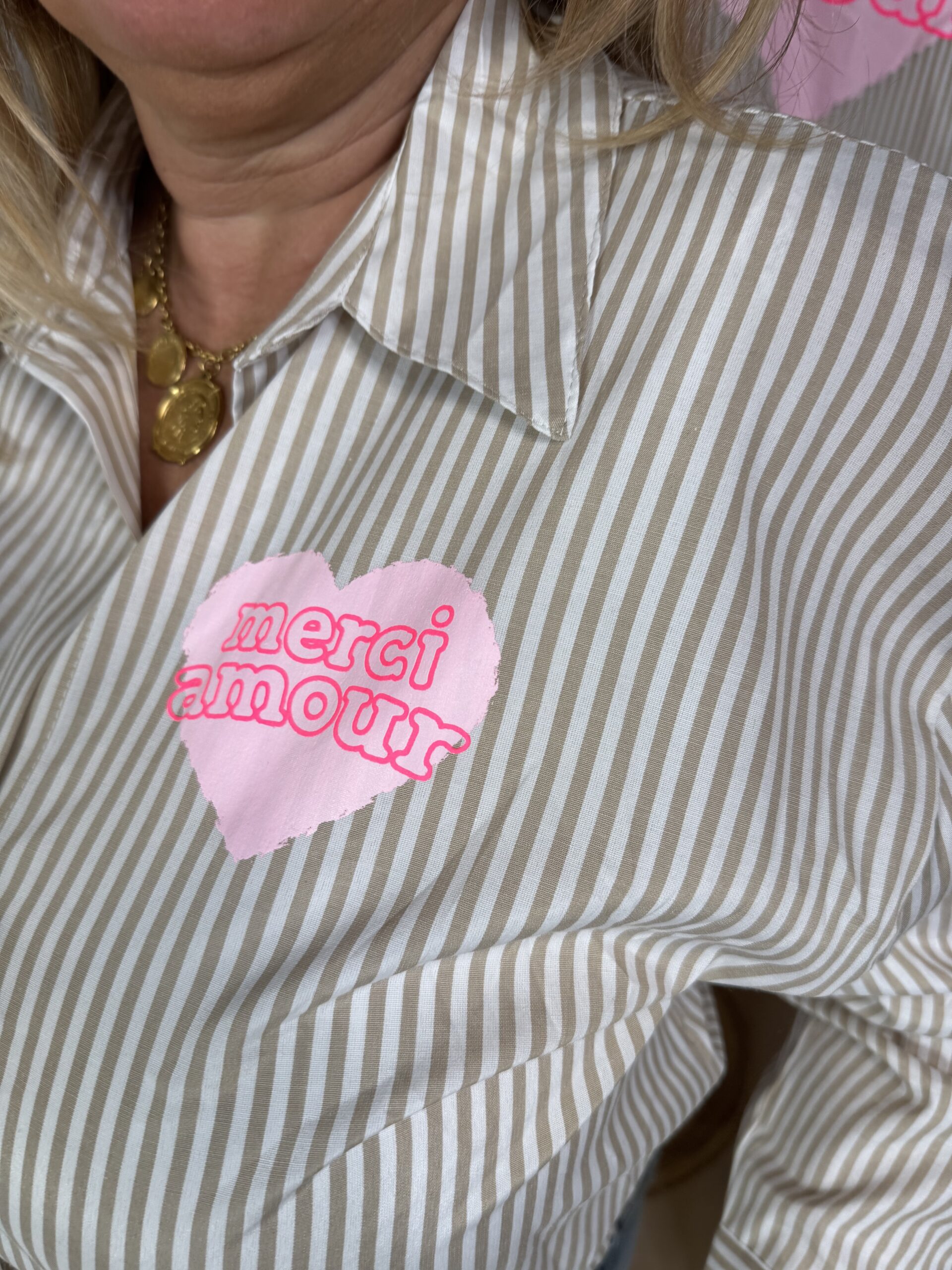 Streep Blouse 2394 Streep Merci Zand - Afbeelding 2