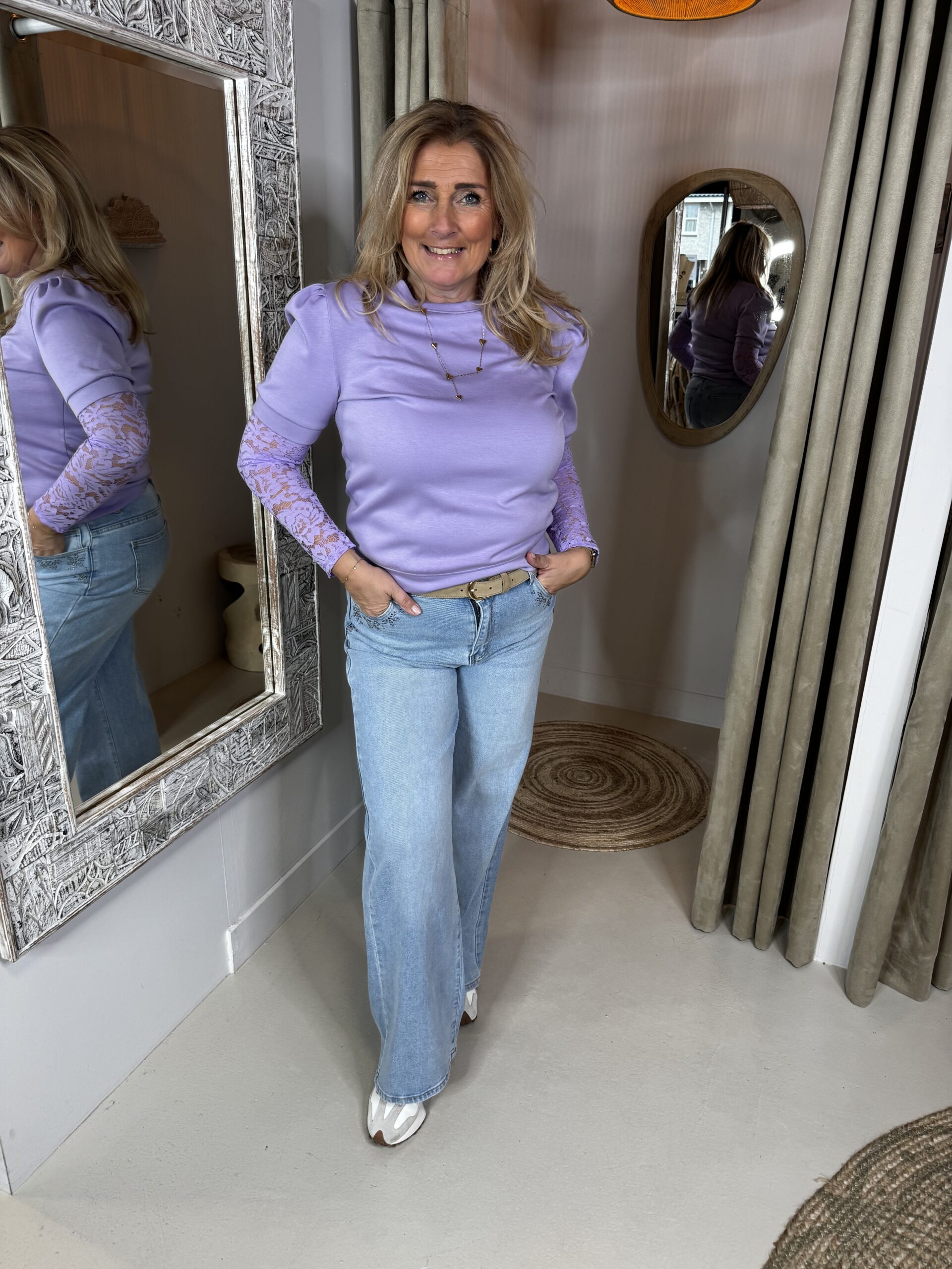 Sweater Kanten Mouw Caitlin 70118 Lila SM en LXL