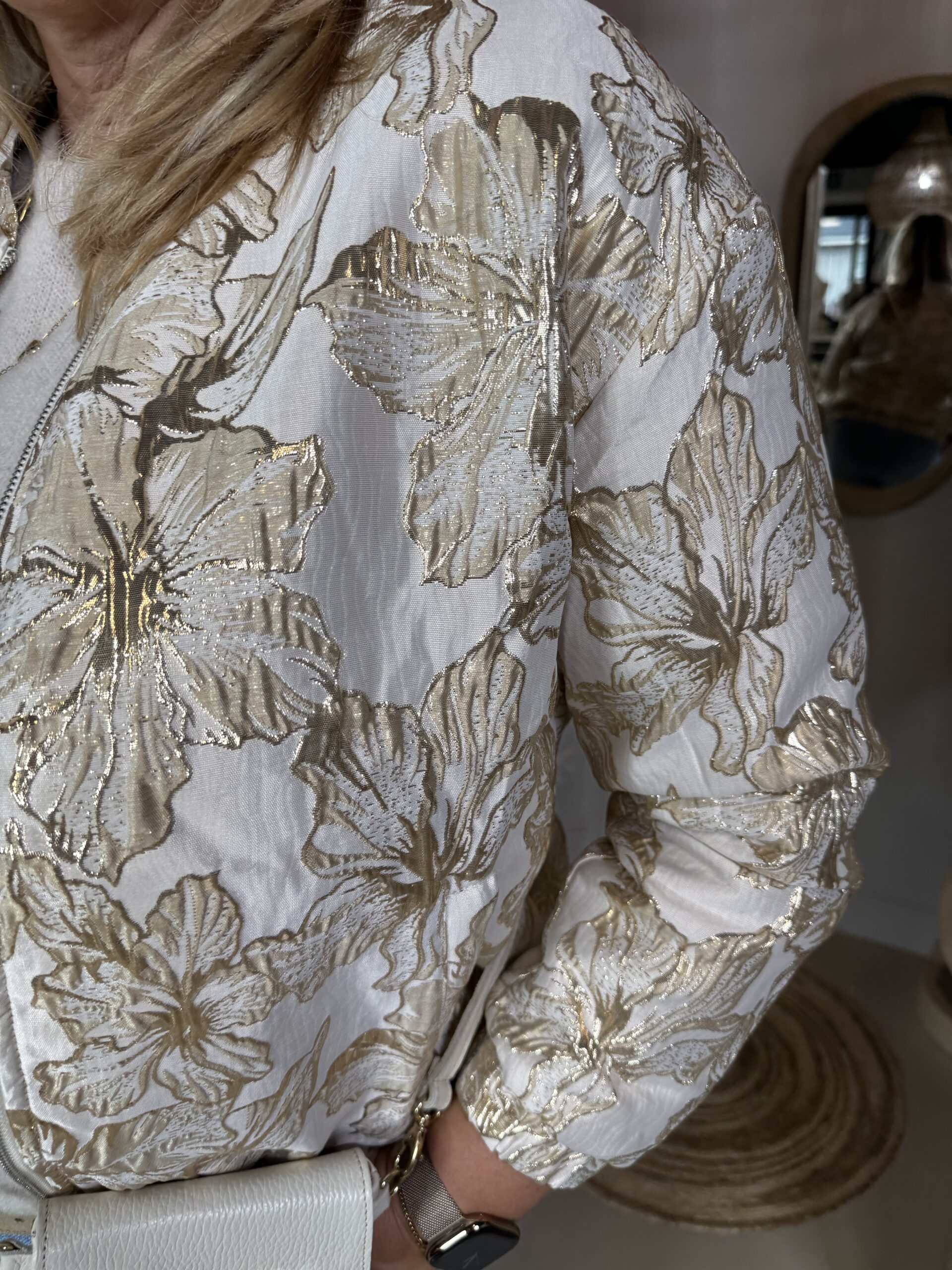 Bomber Jasje met Jacquard Dessin Beige - Afbeelding 2