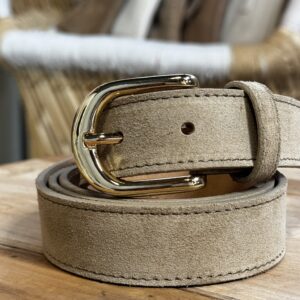 Suede Basis Riem Beige Goud via villaggio