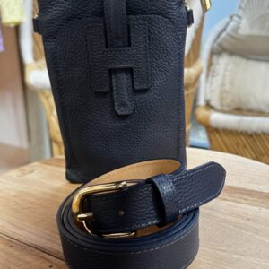 Alternative view of Leren Basis Riem Donker Blauw Goud