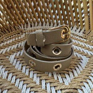 Leren riem Taupe ring rosé